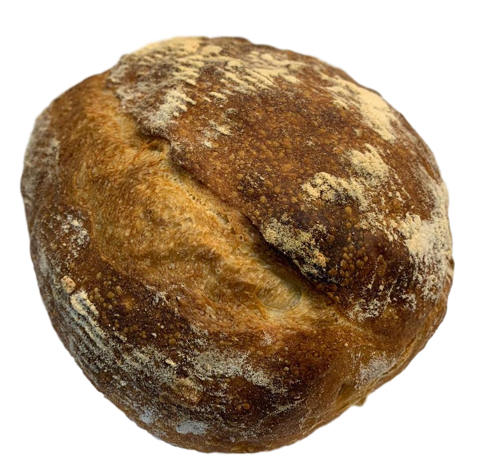 Made with sourdough starter (culture made from flour and water), sugar, salt, and warm water to make a mild sourdough with moist insides and chewy crust.