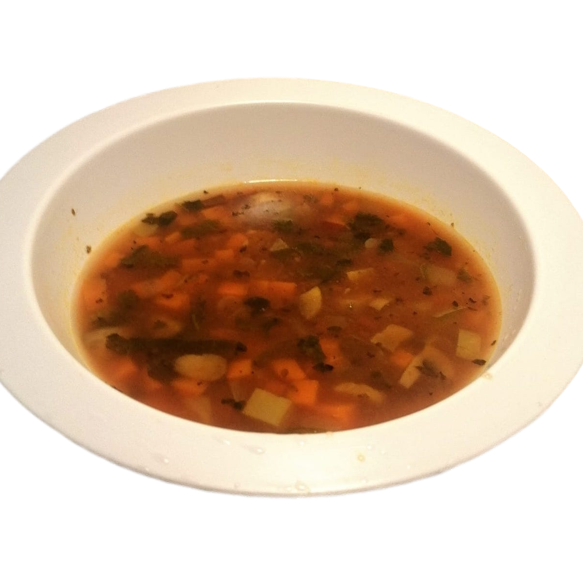 A classic Italian soup with a hearty, healthy, mix of veg with tomatoes, carrots, celery, garbanzos & veggie stock with basil, oregano & thyme.