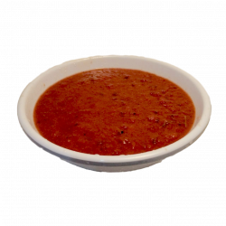 Savoury roasted tomato basil soup pureed with Kalamata olives.
