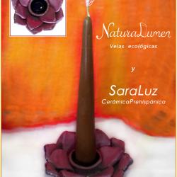 BEESWAX CANDLE + flower shape Costa Rican clay pottery candle holder