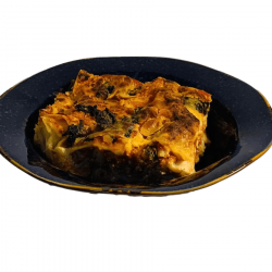 Vegetarian Lasagna made with regular layered pasta with tomato sauce, spinach, mozzarella cheese, roast garlic in Bechamel sauce. Serves 2. Comes frozen.